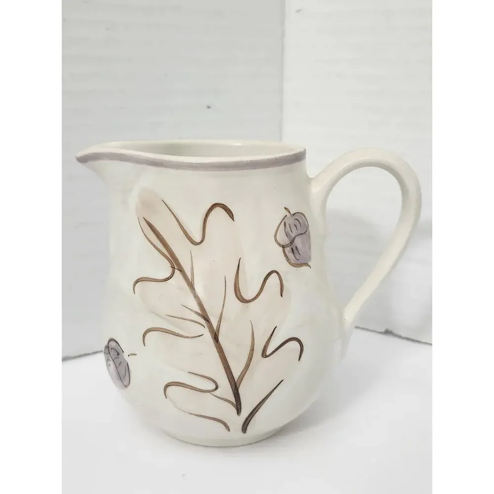 Vintage 2001 April Cornell Ceramic Mini Pitcher Autumn Oak Leaves Acorns Creamer